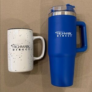 2 NEW Highmark Ceramic Coffee Mug & Insulated Large 30 Oz Travel Mug W/ Handle